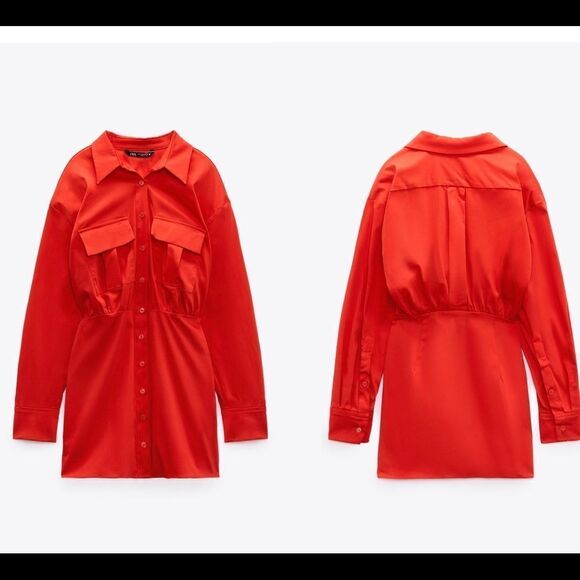 Zara red poplin shirt dress Sz M NWT - Picture 4 of 12